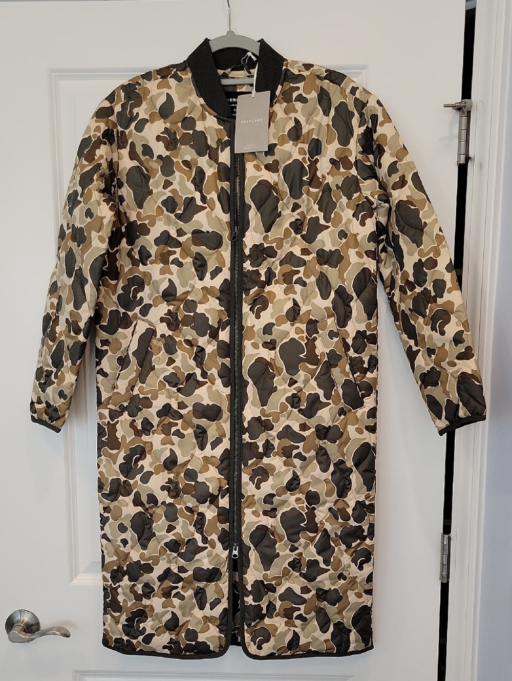 Everlane The ReNew Long Liner Coat Camo Print Size XXS NWT